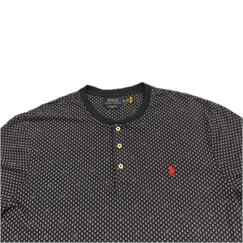 Polo Ralph Lauren Mens XL Navy Anchor Print Featherweight Mesh Henley Shirt